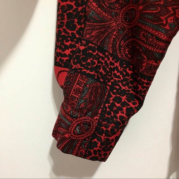 Blair Women’s Red Burgundy Paisley Long Sleeves Button Down Shirt - Picture 4 of 9